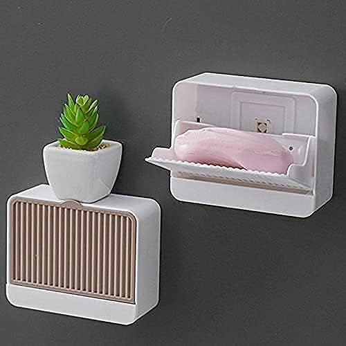 DailyEase™ Premium Plastic Creative Wall Mounted Double Bar Bathroom Soap Box Holder Soap Dish with Drainage Box Soap Box with Lid Single Grid Soap Draining Rack (Pack of 1) (Multicolor)