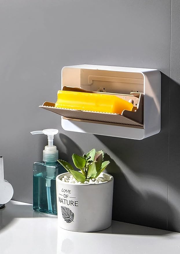 DailyEase™ Premium Plastic Creative Wall Mounted Double Bar Bathroom Soap Box Holder Soap Dish with Drainage Box Soap Box with Lid Single Grid Soap Draining Rack (Pack of 1) (Multicolor)